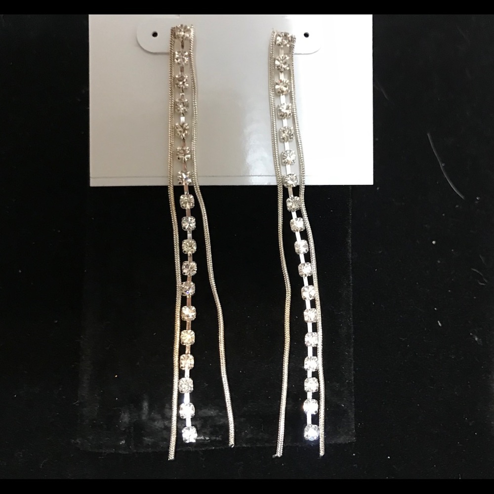 “Candie’s” Silver & Rhinestone 3 ½” Earrings